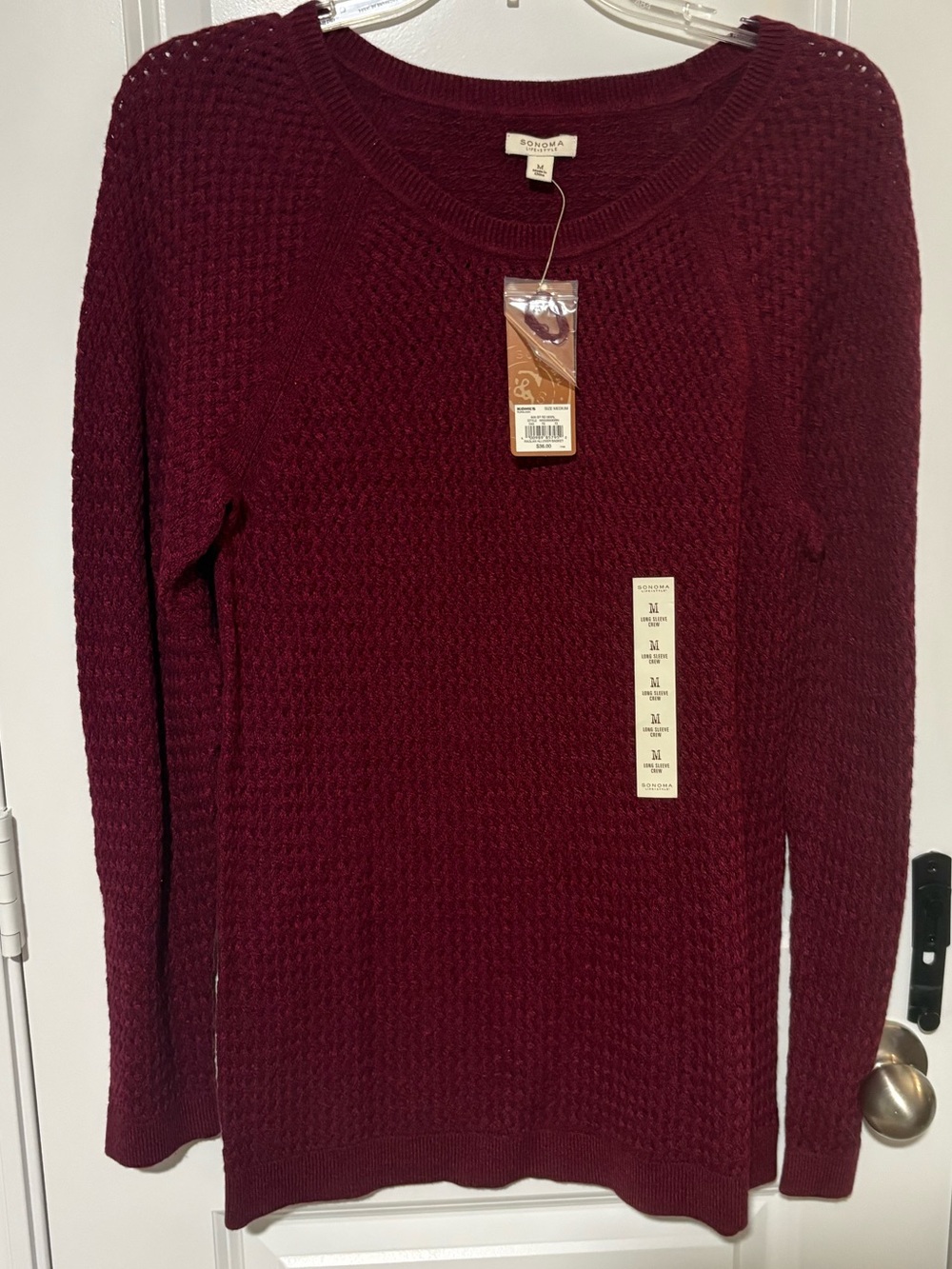 Sonoma Burgundy Textured Knit Sweater Size M NWT